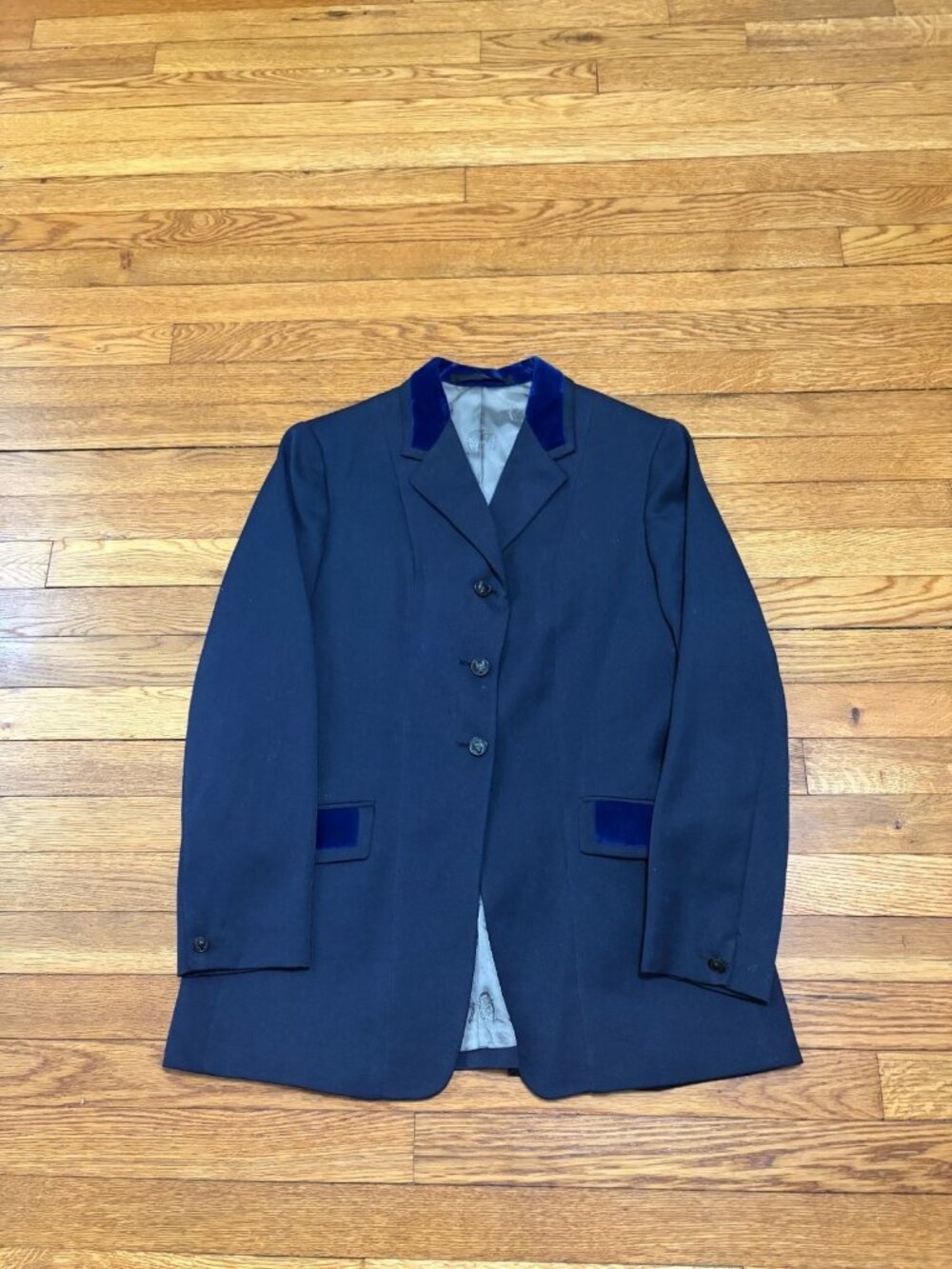 Pytchley Womens FOX HUNT COAT Sz EU 36 Blue Wool Equestrian Riding Velvet Accent